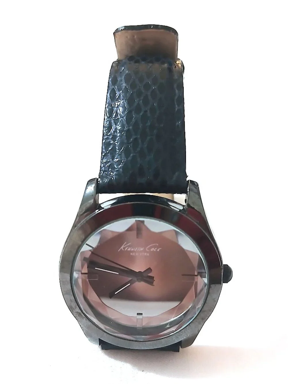 Kenneth Cole New York KC2669 Watch Faceted Crystal Black Leather A126-11
